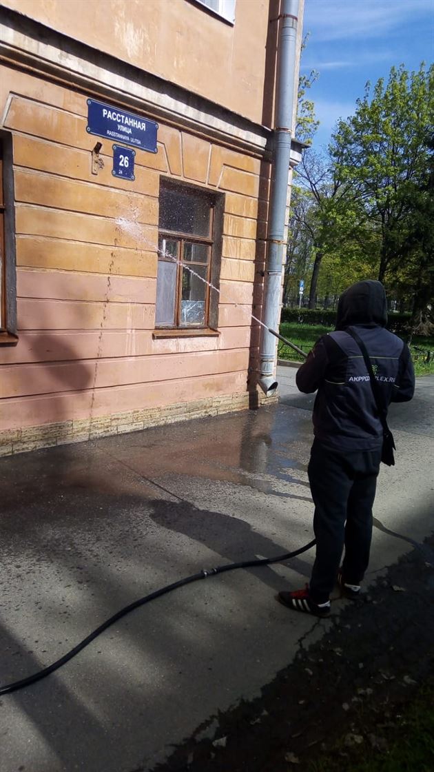 Мытье фасада по адресу ул. Расстанная д. 26